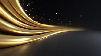 Obraz premium Elegant Golden Flowing Fabric with Soft Glow and Light Bokeh Effects Against a Dark Background for Stylish Design Projects and Creative Presentations