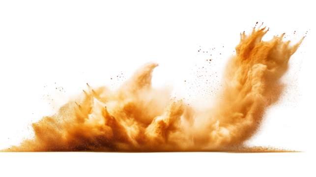 Dust storm explosion with sand on transparent background