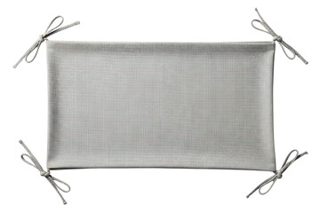 Rectangular gray fabric panel with string ties on corners on a transparent background