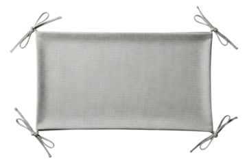 Rectangular gray fabric panel with string ties on corners on a transparent background