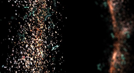 Abstract design with star particles and a dark background for creative projects, presentations and wallpaper use.