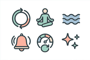 Minimalist icon set with meditation, notifications, and performance symbols