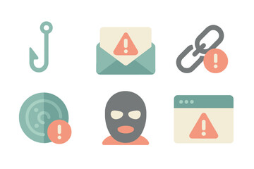 Cybersecurity icons representing phishing, threats, and online dangers