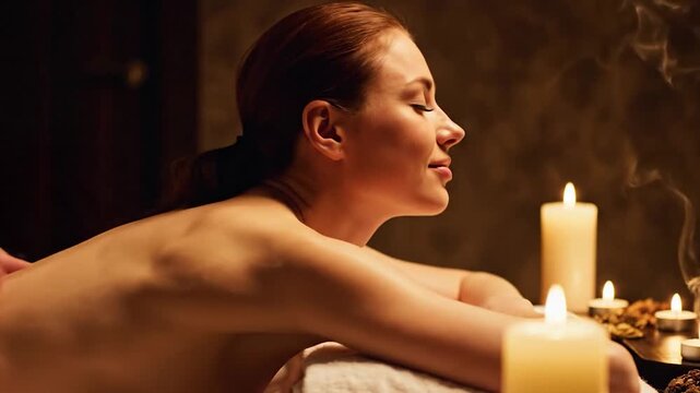Woman Receiving a Relaxing Back Massage in a Serene Spa Setting.