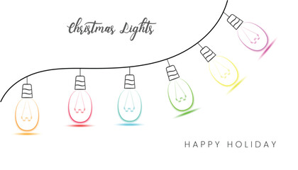 Vector Illustration of glowing string lights. Christmas fairy lights. Hand drawn Christmas lights garland on a transparent background.