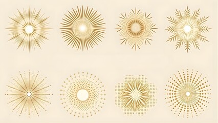 Collection of ornate golden sunburst and radiating decorative elements