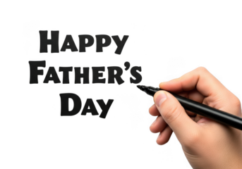 Hand writing happy fathers day with a black marker on a transparent background