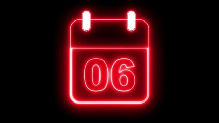 Neon sign calendar date icon animation, clip art routine day deadline presentation schedule planner sign symbol on black background. Event calendar 06 animation. Calendar schedule, appointment concept
