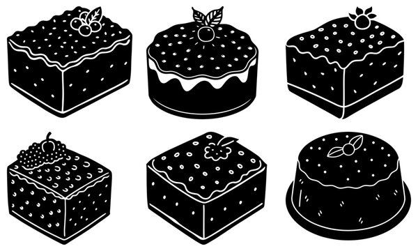 Delicious cake collection vector art for bakeries, cafes, patisseries and dessert branding, celebration designs, sweet treat promotions, events, and menus
