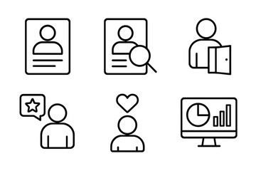 Simple black icons set with profiles, analytics, and user feedback themes