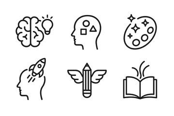 Fototapeta premium Icons of creativity and learning: brain, art, ideas, innovation, knowledge