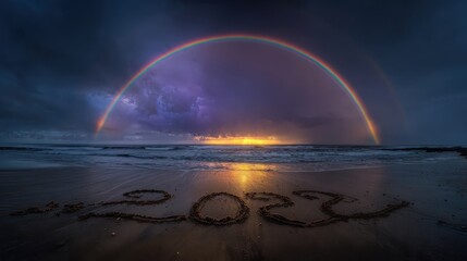 A rainbow colored sky