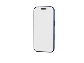 Modern smartphone design with a blank white screen, ideal for mockups and UI concepts. Features a blue frame, p