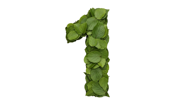 Green number one made of leaves and plants
