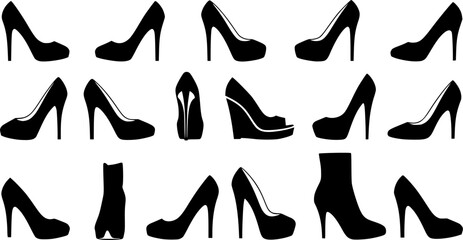 High heels silhouette, Woman shoe silhouettes, Shoes silhouettes, High heels shoes, Woman shoe, Shoes, Shoes clipart, High heels vector set