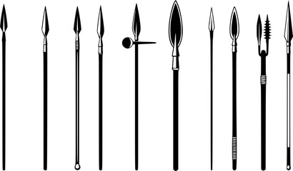 Spear silhouettes, Spear, Ancient spear, Ancient spear silhouette, Spear vector illustration set