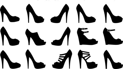 High heels silhouette, Woman shoe silhouettes, Shoes silhouettes, High heels shoes, Woman shoe, Shoes, Shoes clipart, High heels vector set