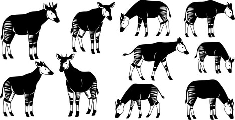 Okapi animal silhouettes, Okapi, Okapi silhouettes, Okapi animal, Okapi clipart, Okapi animal vector set
