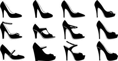 High heels silhouette, Woman shoe silhouettes, Shoes silhouettes, High heels shoes, Woman shoe, Shoes, Shoes clipart, High heels vector set