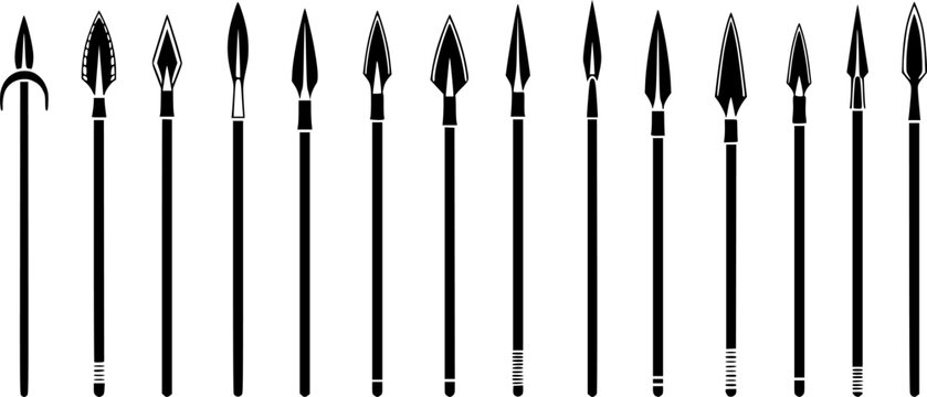 Spear silhouettes, Spear, Ancient spear, Ancient spear silhouette, Spear vector illustration set