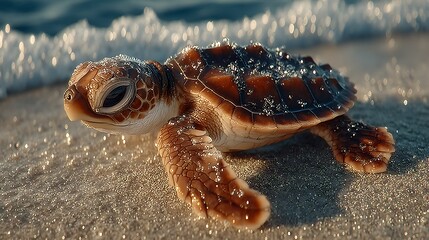 Obraz premium Newly hatched sea turtle crawling ocean wallpapers