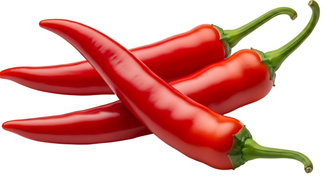 Three ripe red chili peppers on black background