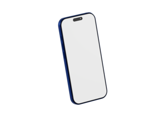 Stylish blue smartphone mockup with a blank white screen, perfect for showcasing app designs or website layouts