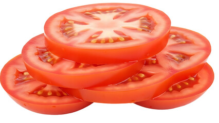 Fresh sliced tomatoes stacked against black background
