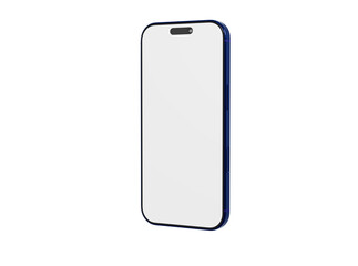 Clean studio shot of a smartphone, showcasing the blank screen with a blue frame, perfect for app designs or te