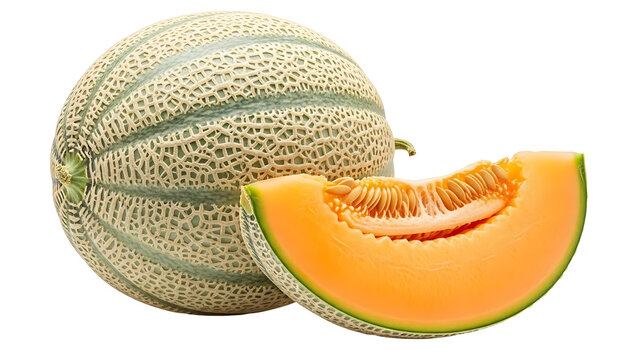Fresh cantaloupe melon with slice isolated on black
