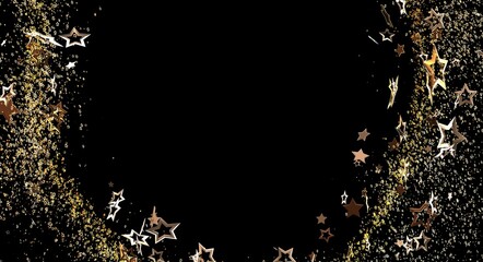 Elegant gold stars sparkling against a black backdrop create a festive and celebratory atmosphere. Perfect for holiday theme