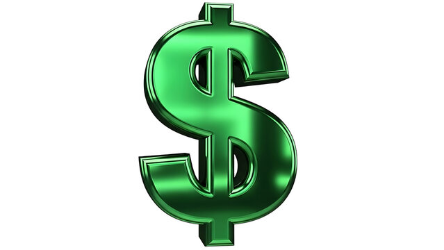 Shiny green dollar sign against black background