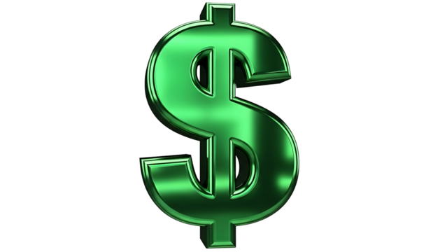 Shiny green dollar sign against black background