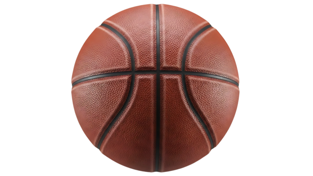 Close up of a textured basketball against black background