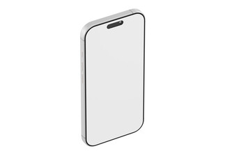 White smartphone isolated on white background. Blank phone screen for app presentation. Perfect for mobile UI U