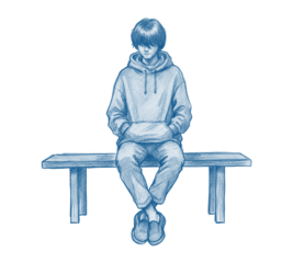 A Solitary Figure Sitting on a Bench Waiting Deep in Thought with a Brush Stroke Effect for an Artistic Touch