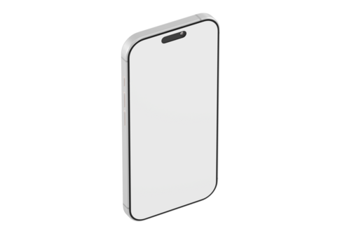 White smartphone isolated on white background. Blank phone screen for app presentation. Perfect for mobile UI U
