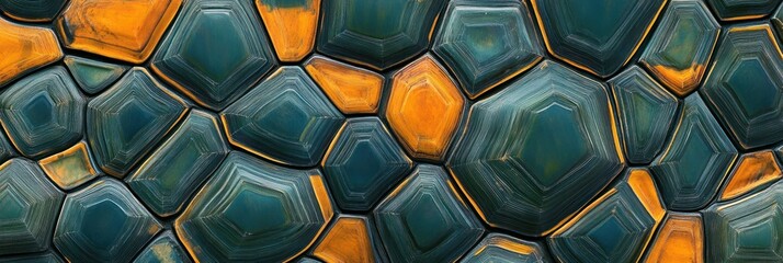 Turtle shell texture with copy space. Close-up turtle pattern. Reptile shell design. Turtle scales. Realistic turtle shell. Turtle design texture. Detailed turtle shell close-up. Wild Animal texture. 