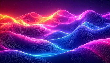 Vibrant Neon Wireframe Waves Abstract Background