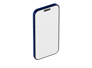 Stylish blue smartphone mockup on white backdrop, perfect for showcasing app design, interface, or technology c
