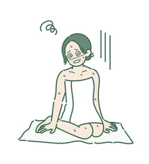 風呂上がりにヒートショックになる40代女性のイラスト
