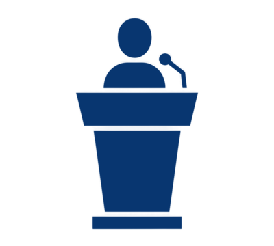 Illustration of a Person Speaking at a Podium Isolated on a Transparent Background - Powered by Adobe