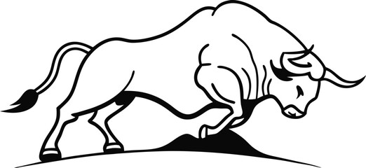 Fototapeta premium Angry bull charging silhouette isolated on transparent background