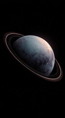 Planet with rings seen from space at distant view