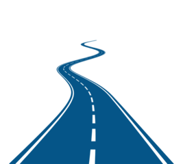 Winding Road Perspective A Blue Road Curves and Disappears Against a Black Background Simple Design Aesthetic