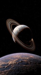 Planet with rings over another world