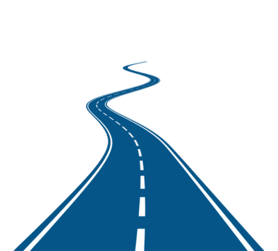 Winding Road Perspective A Blue Road Curves and Disappears Against a Black Background Simple Design Aesthetic