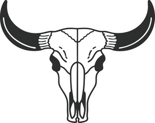 Wide bull skull horns silhouette isolated on transparent background