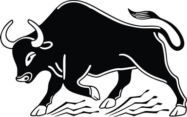 Running bull festival silhouette isolated on transparent background