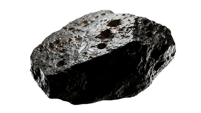 Close up of a rough textured meteorite fragment